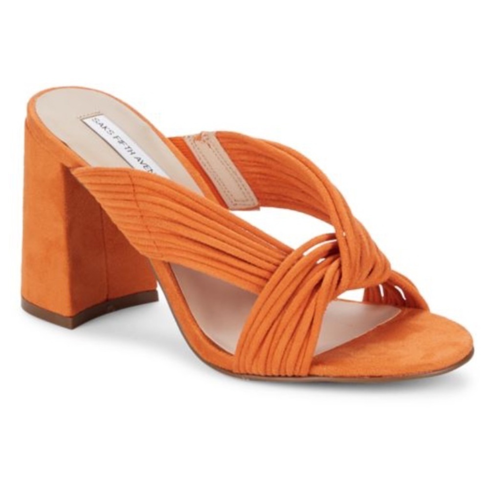 Saks Fifth Avenue Rapid Faux Suede Heel Sandals Sz 7.5